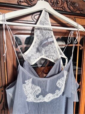 Women's Sheer Lace-Trim Chemise in Light Gray